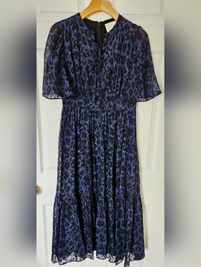 Kate Spade Blue & Black Leopard Pattern Dress Work Office Career Chic Dress